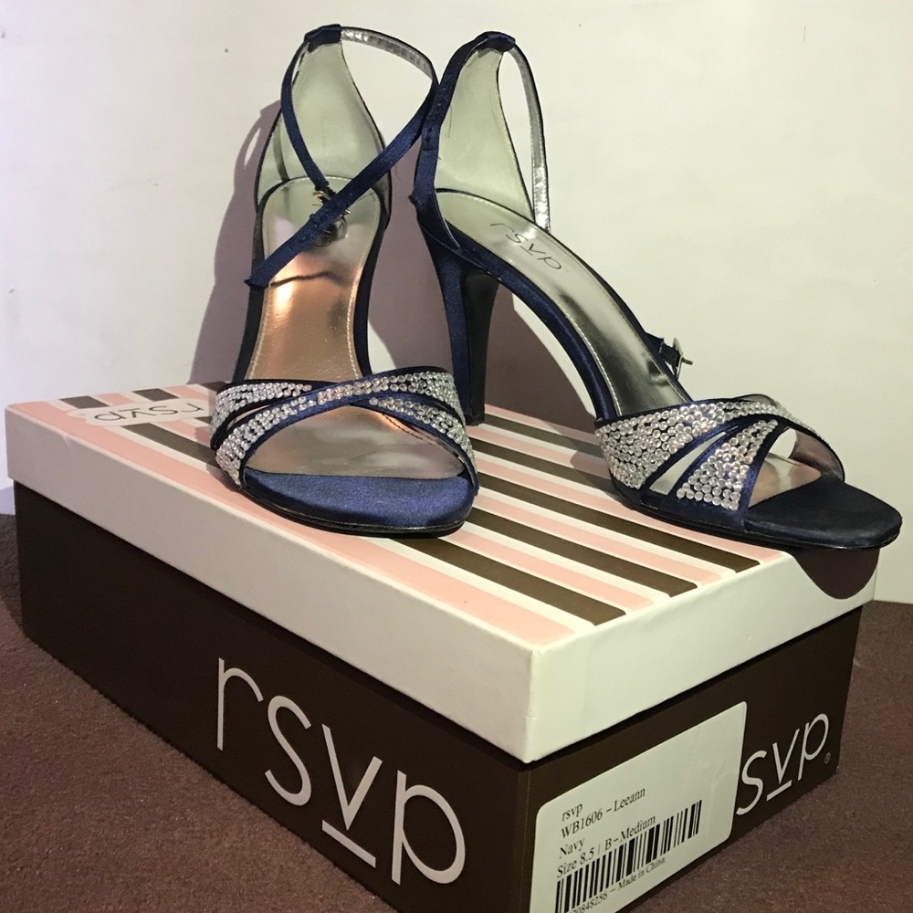 RSVP Navy Blue Heel with Rhinestones